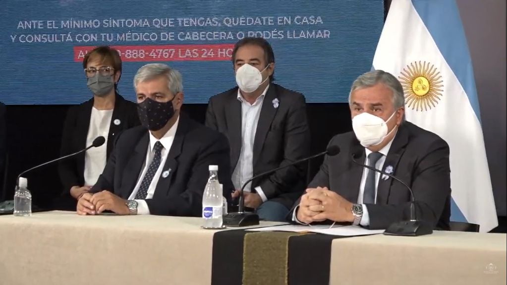 El vicegobernador Haquim acompañó a Morales en el anuncio de la compra de vacunas a China. También estuvieron funcionarios y legisladores provinciales.