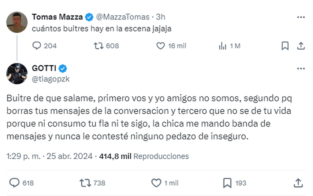 Tiago PZK le respondió a Tomás Mazza