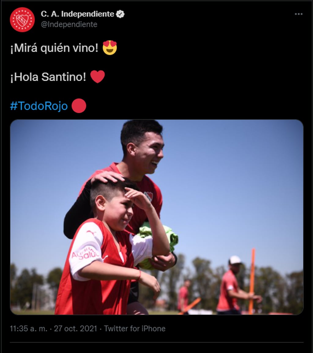 La bienvenida de la cuenta oficial de Independiente a Santino