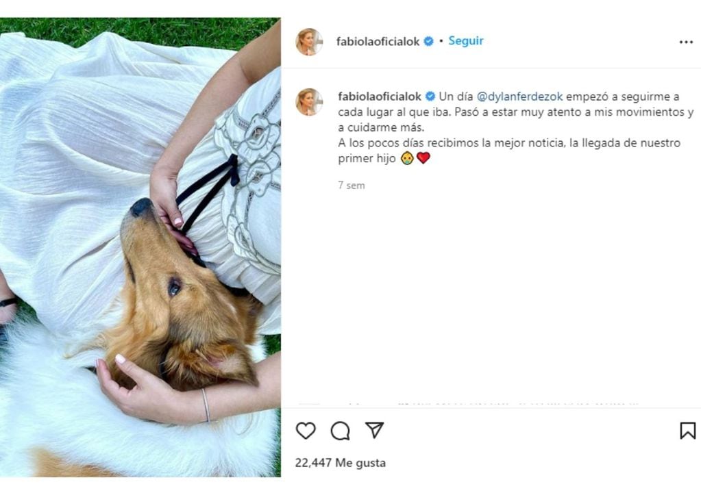 El posteo que realizó Fabiola Yañez en su cuenta de Instagram durante su último trimestre de embarazo.