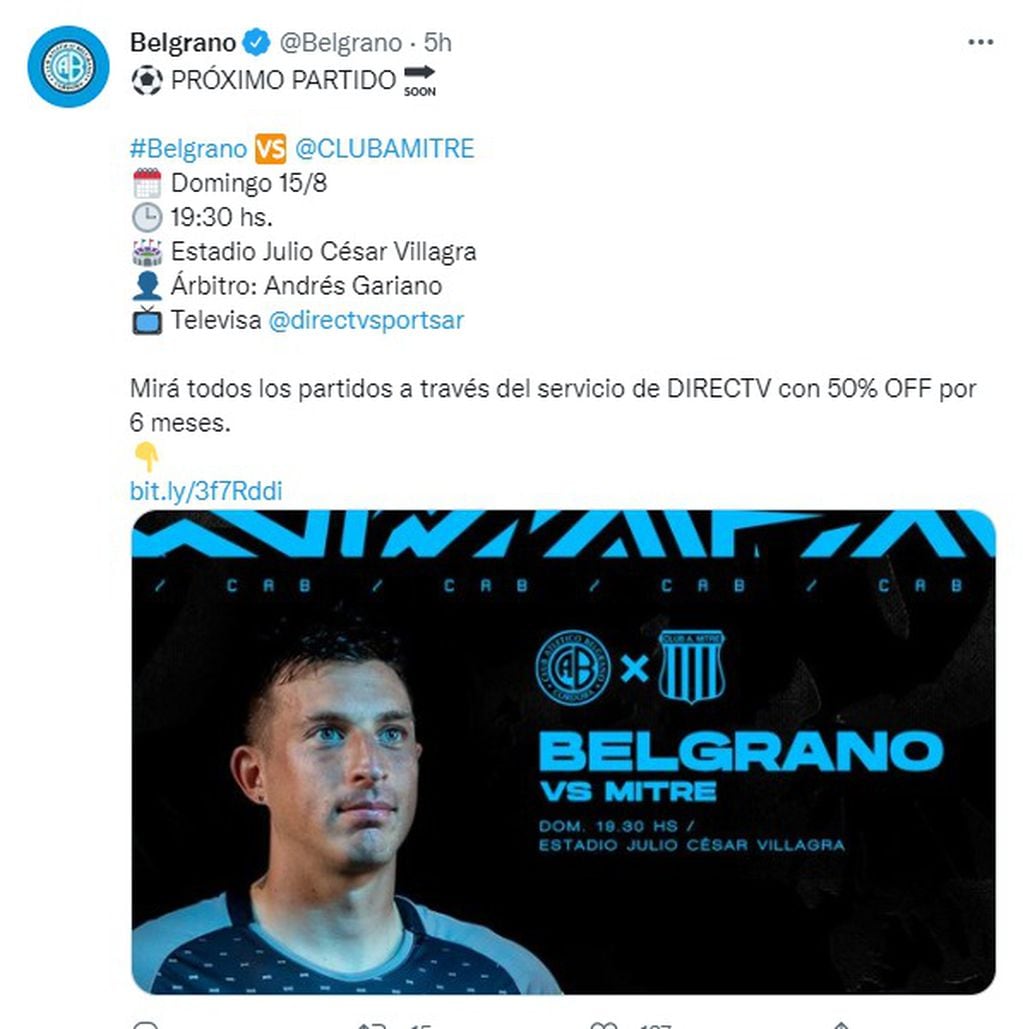 Belgrano repetiría formación ante Mitre.