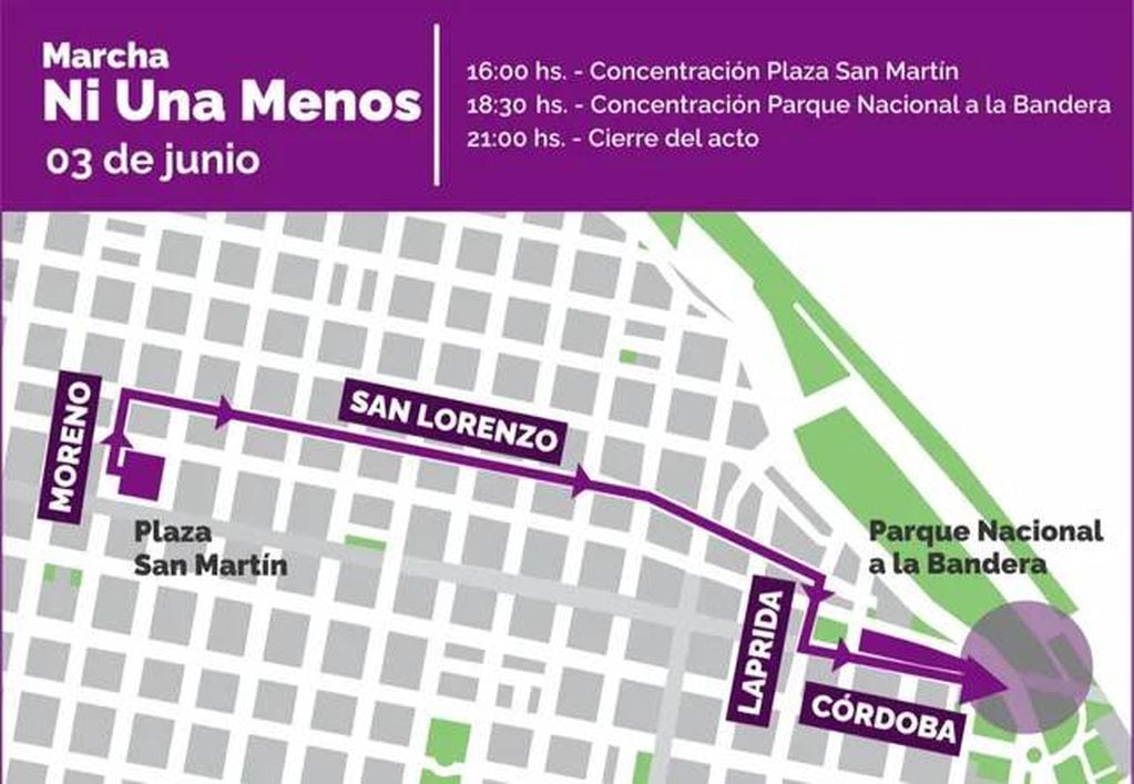 Este será el recorrido de la marcha de Ni una menos en Rosario.
