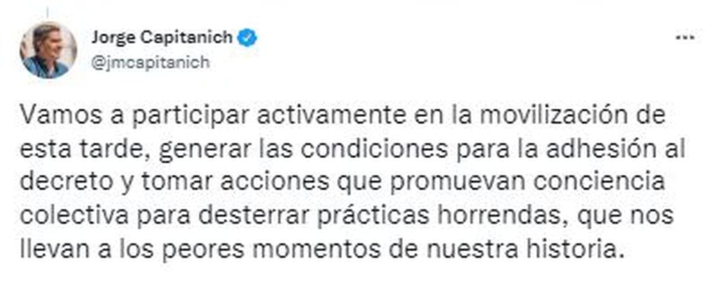El gobernador de Chaco, Jorge Capitanich repudió esta mañana el intento de magnicidio contra la vicepresidenta de la Nación.