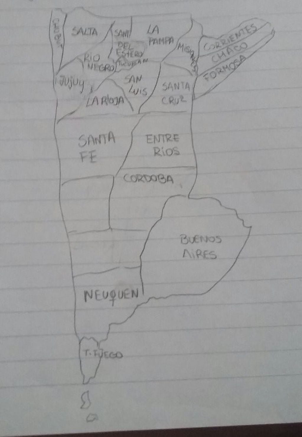 Mapa dibujado por la estudiante.