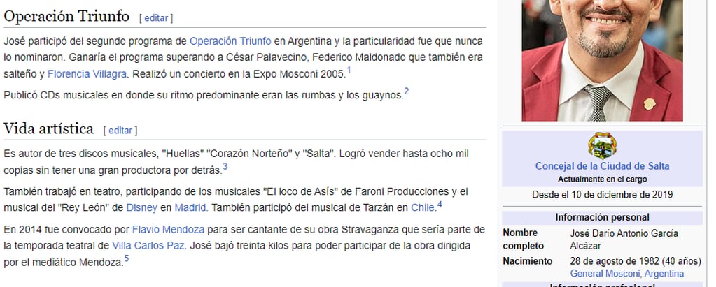 Cambiaron la descripción de José García en Wikipedia luego de que saliera a la luz de cuánto es su millonario sueldo, el cual "él se merece".