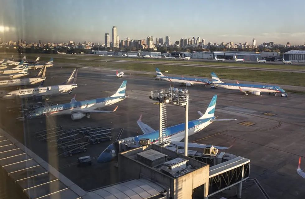 Boeing Co. aircraft, operated by Aerolineas Argentina SA, stand at Aeroparque in Buenoes Aires, Argentina, on Monday, May 18, 2020. In Argentina, home to the strictest travel ban in the Americas with flights grounded until Sept. 1, state-run carriers Aerolineas Argentinas and Austral Lineas Aereas are merging to survive. Photographer: Sarah Pabst/Bloomberg