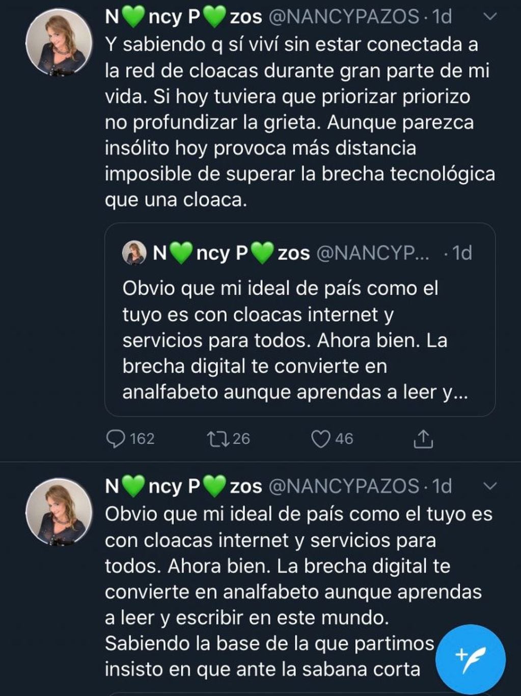 Nancy Pazos y su cruce en Twitter con El Dipy