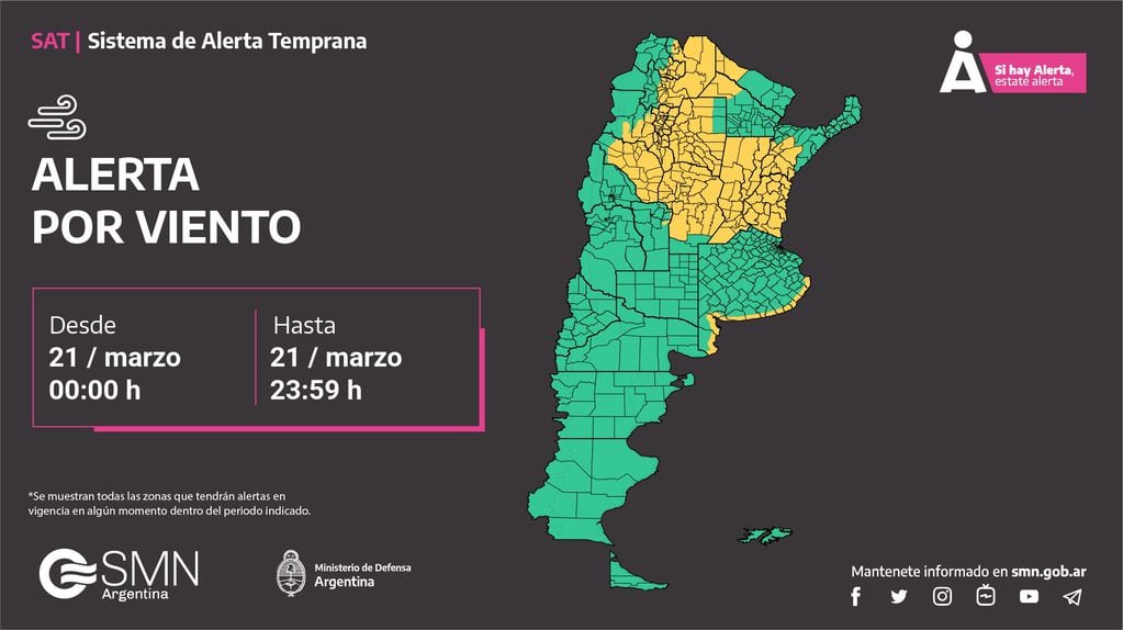 Alerta por vientos en la provincia de Córdoba para este jueves 21 de marzo.