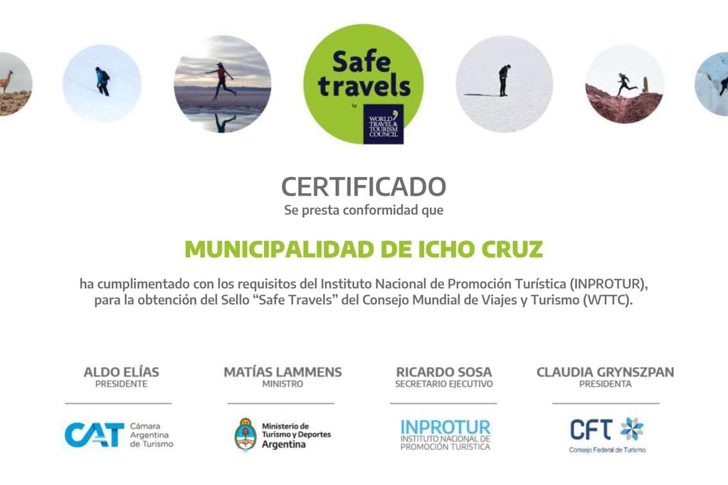 Certificado "Safe Travels" para Villa Icho Cruz.