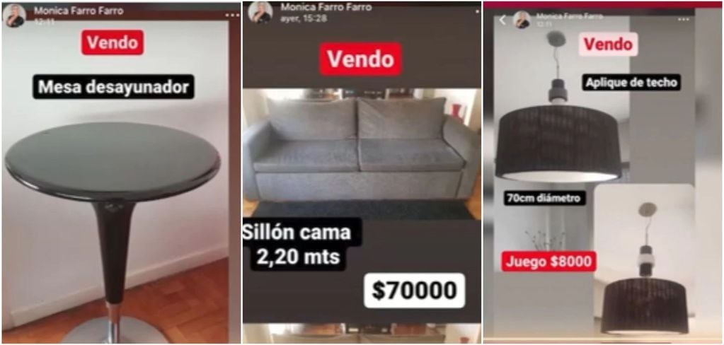 Mónica Farro puso en venta sus muebles
