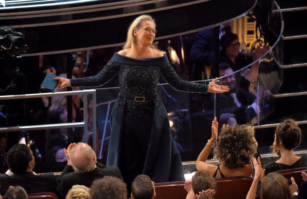 Meryl Streep stands for applause at the Oscars on Sunday, Feb. 26, 2017, at the Dolby Theatre in Los Angeles. (Photo by Chris Pizzello/Invision/AP)