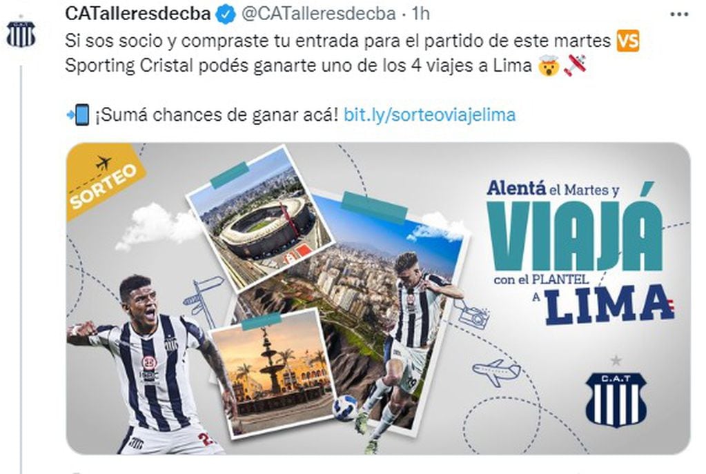 Cuatro socios de Talleres podrá viajar a Perú para la revancha contra Sporting Cristal, a mediados de mayo.