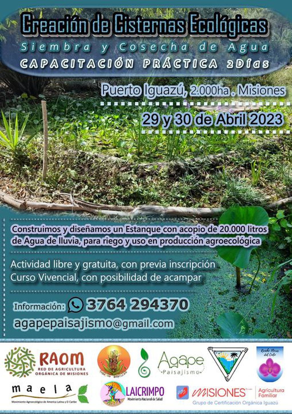 Invitan a jornada de capacitación para sembrar agua en chacras de Puerto Iguazú.