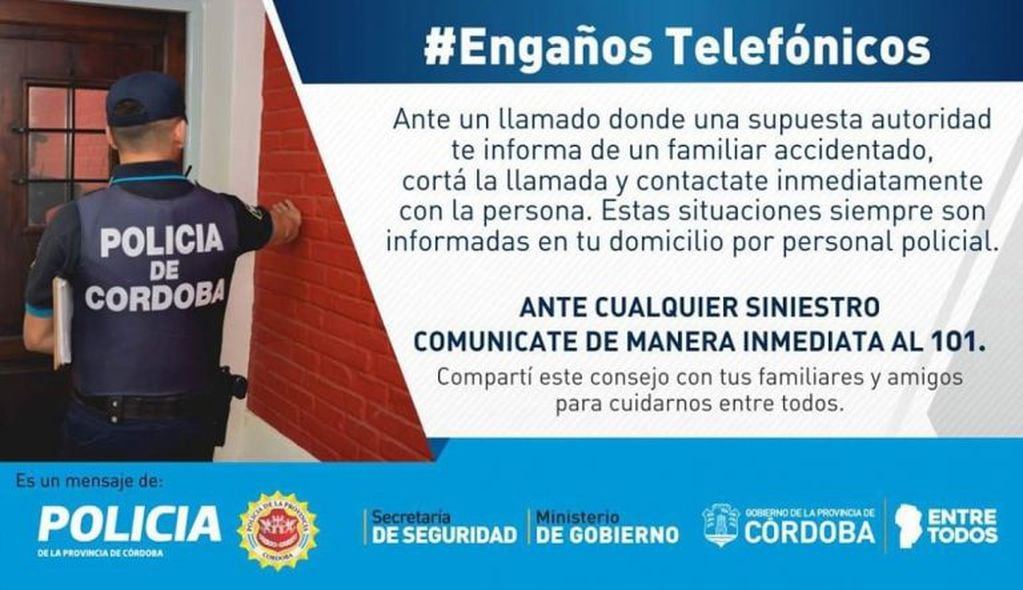 Precauciones ante el "cuento del tio", Policía de la Provincia de Córdoba.