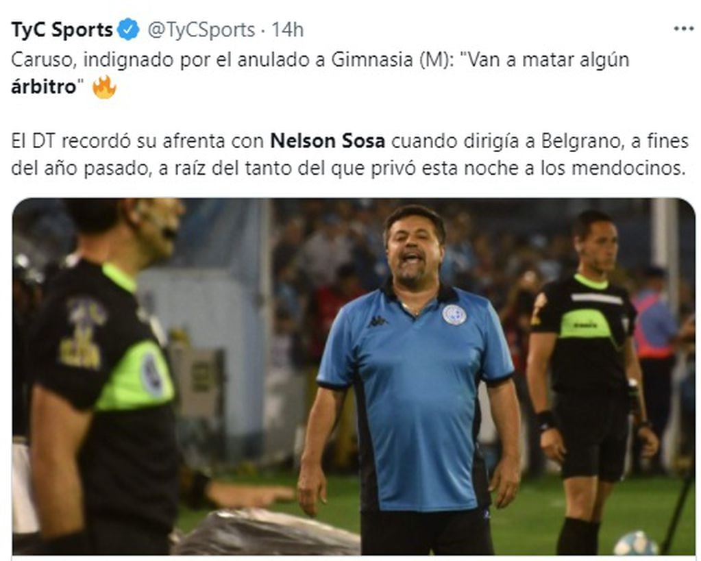 Repercusiones en redes sociales, del gol anulado a Gimnasia de Mendoza por el árbitro Sosa.