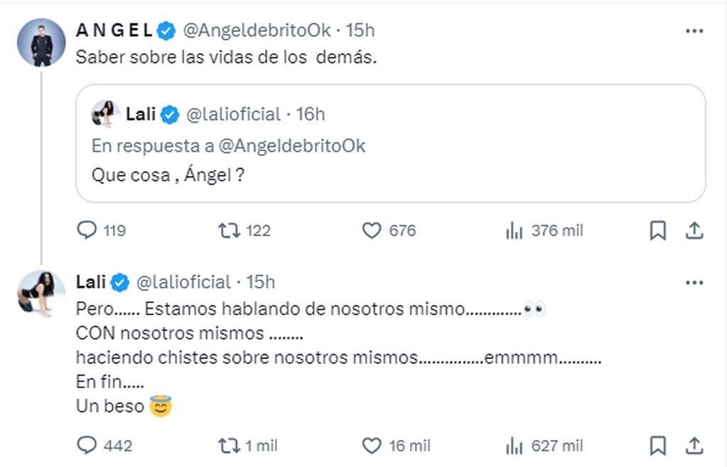 Lali Espósito le respondió a Ángel de Brito en Twitter