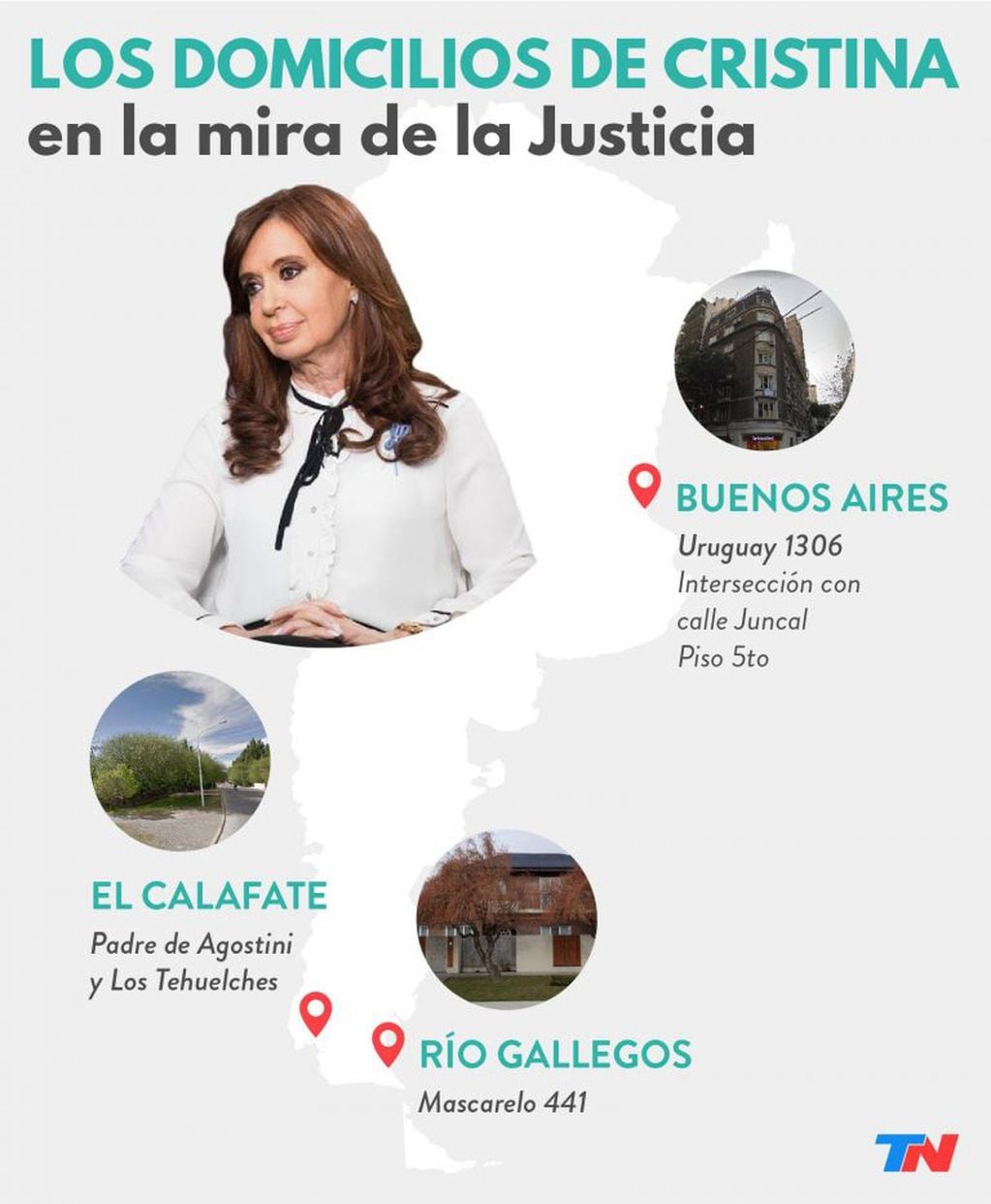Las propiedades de Cristina Kirchner (crédito: TN).