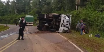 Parque Provincial Urugua-í: camión despistó y volcó su carga
