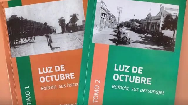 Los dos tomos del libro "Luz de octubre" de Alcides Castagno