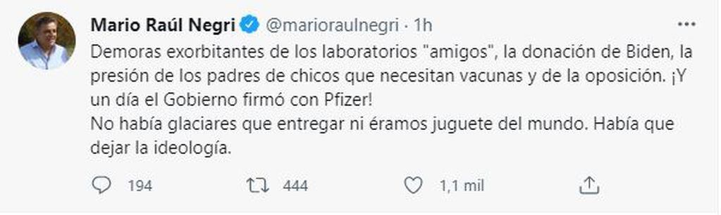 El tuit de Mario Negri