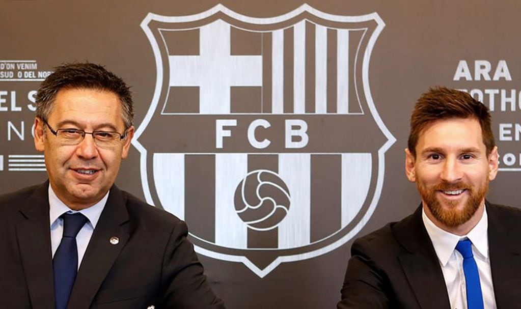 Josep María Bartomeu y Lionel Messi. (AFP)