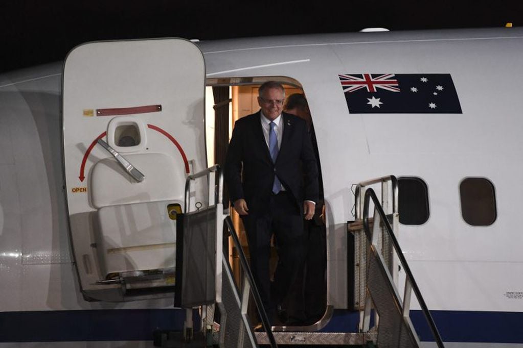 El primer ministro australiano, Scott Morrison, en su llegada a Buenos Aires (Foto: Lukas Coch/EFE)