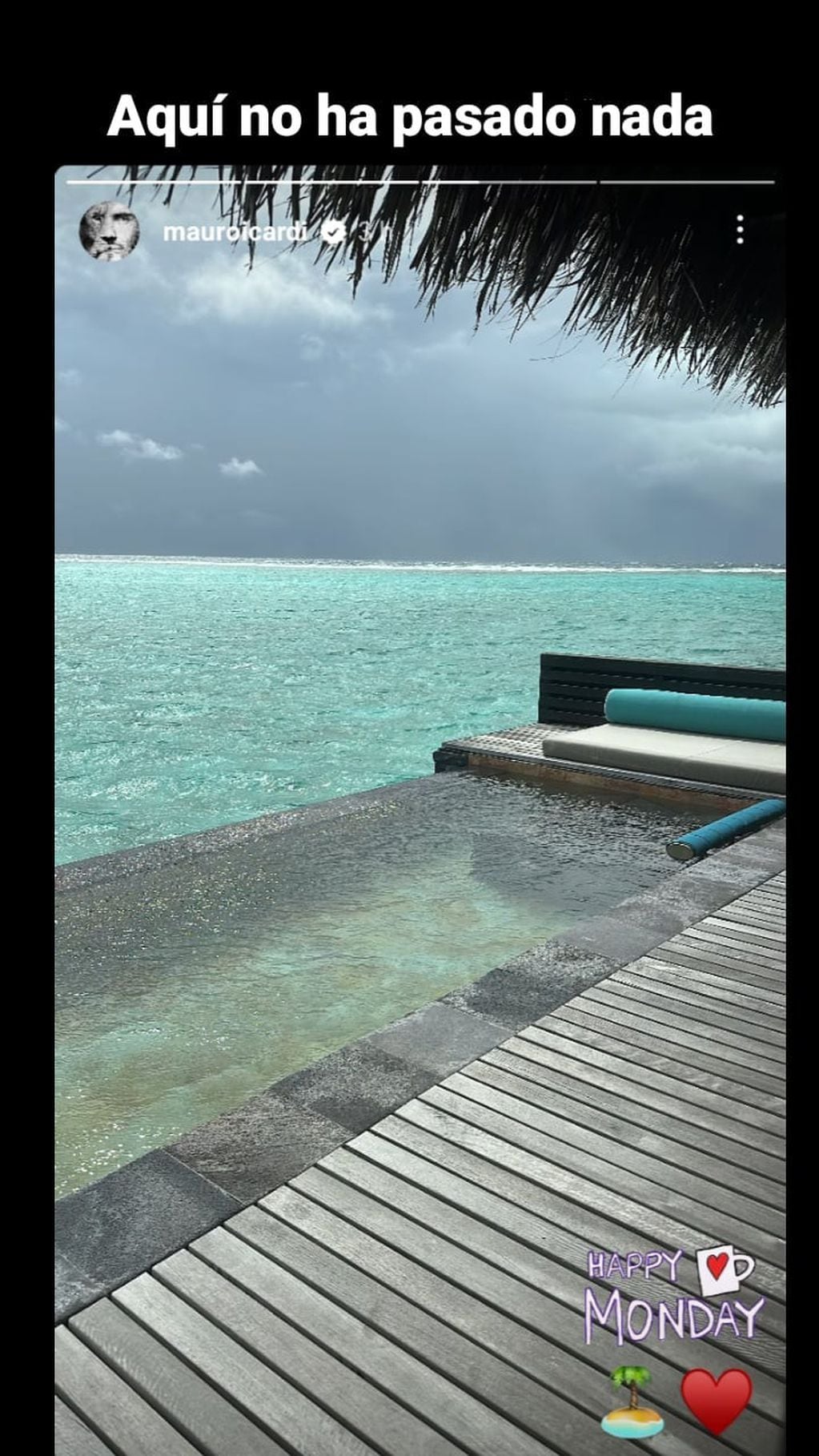 Wanda Nara y Mauro Icardi compartieron historias que confirman que están juntos en Maldivas (Historias de Instagram).