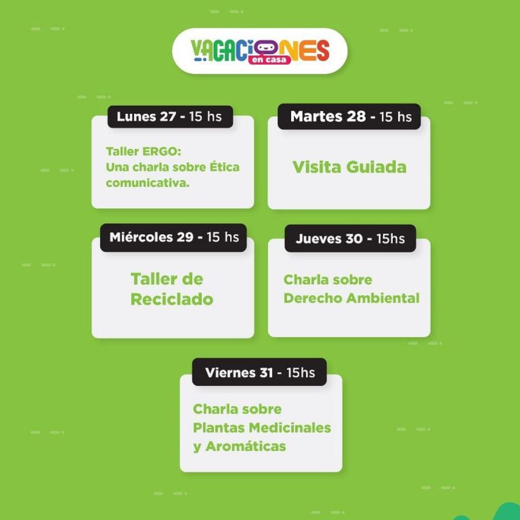 El cronograma de actividades de la Casa Ecológica incluye charlas sobre reciclado, plantas medicinales y derecho ambiental (Municipalidad de La Plata)