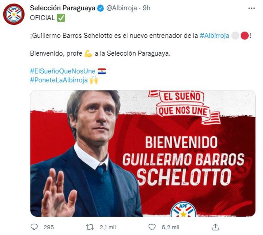 Guillermo Barros Schelotto es el nuevo entrenador de la Selección de Paraguay.