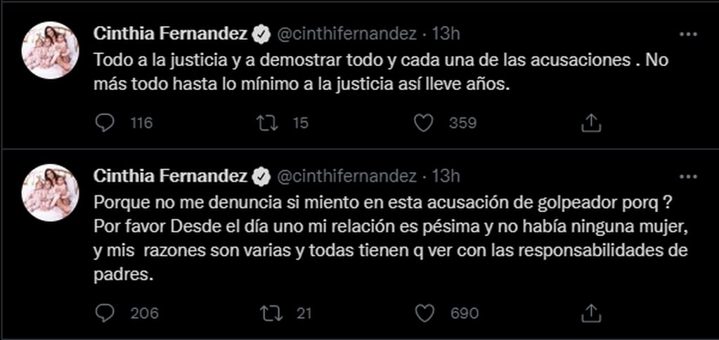 Cinthia Fernández y los mensajes para Matías Defederico.