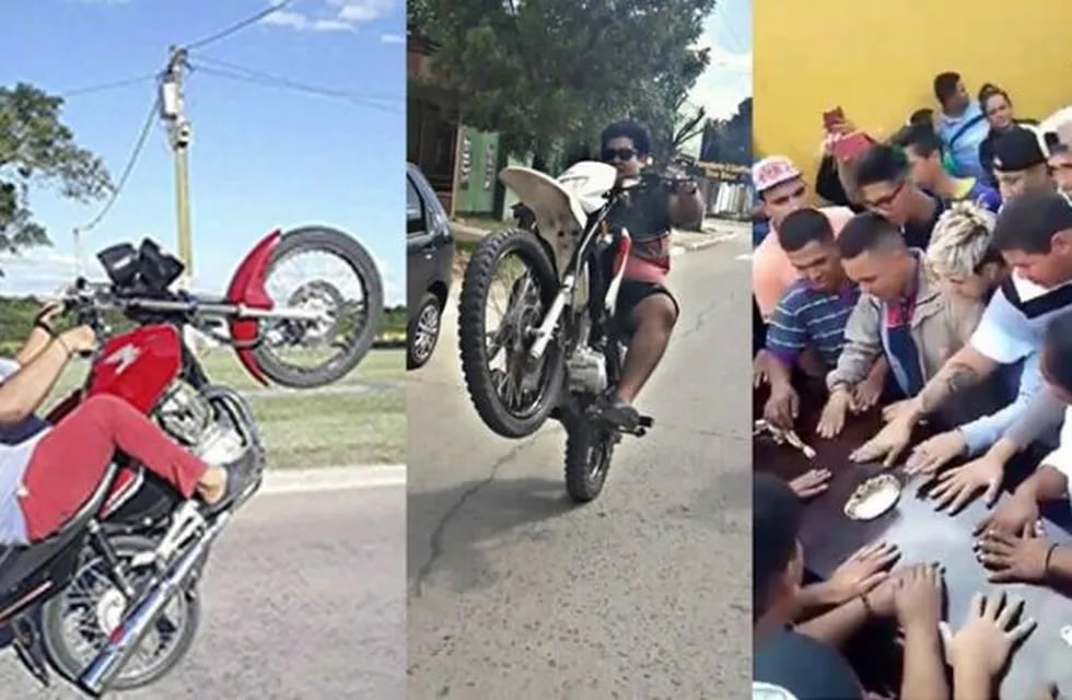 Jóvenes despidiéndose del fallecido realizando la misma maniobra con la moto que lo llevó a su último accidente (Web).