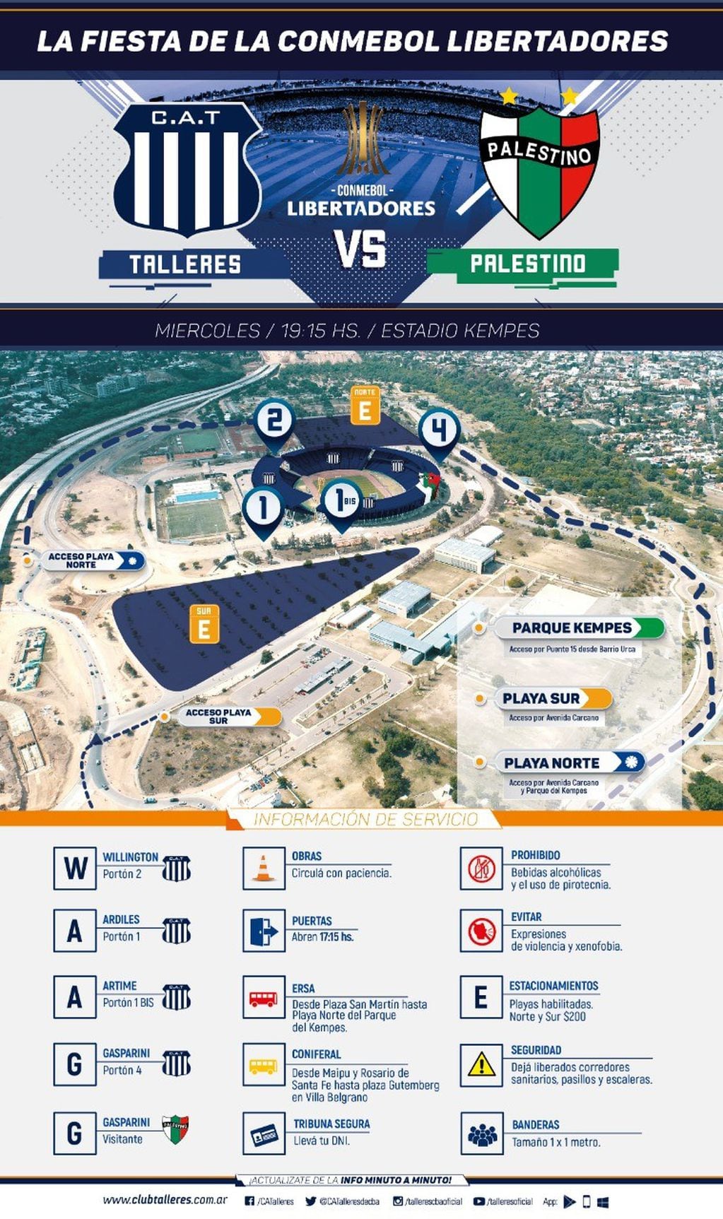 Los detalles para el partido entre Talleres y Palestino, en el Kempes.