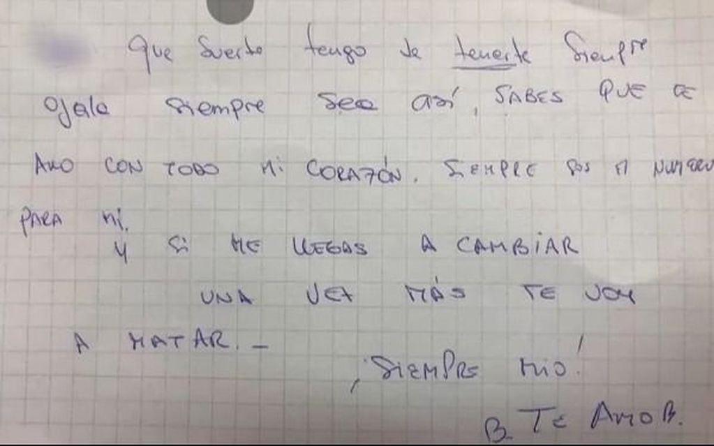 La primera carta que se dio a conocer de Daniela Mujica.