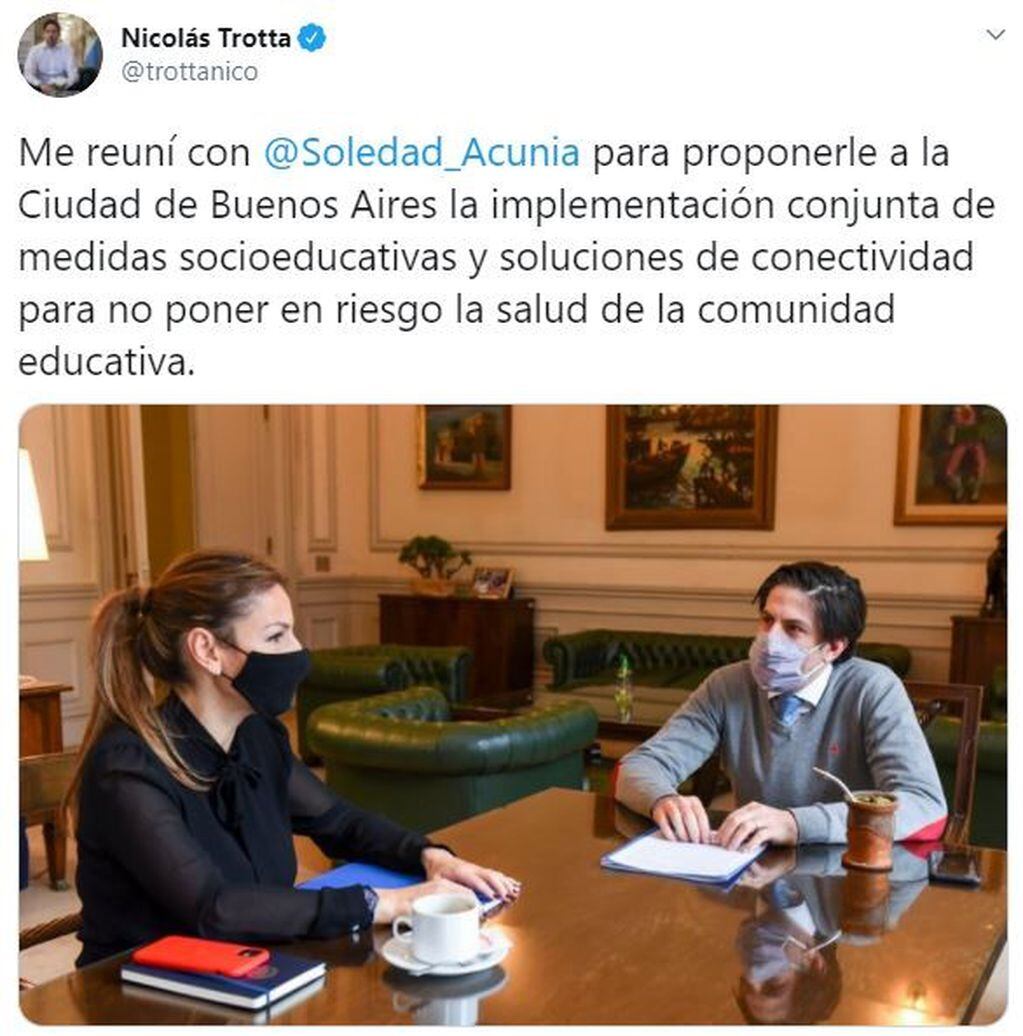 Nicolás Trotta se reunió con Soledad Acuña. (Twitter/trottanico)