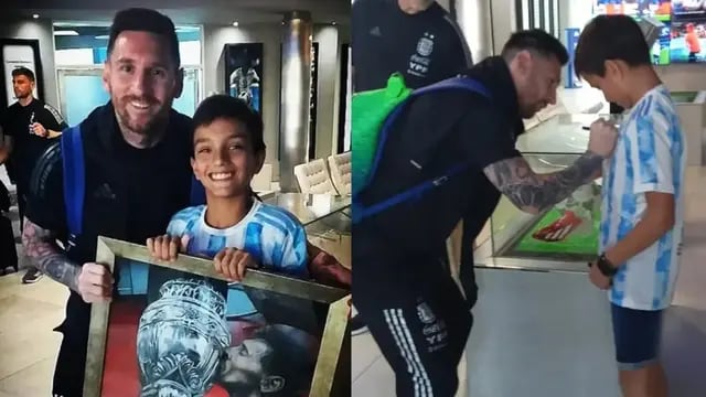 "Dibujuani" le regaló uno de sus cuadros a Lionel Messi.