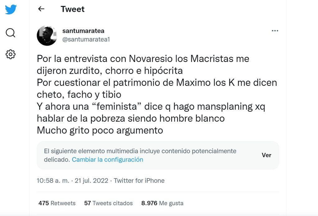 El tuit de Santi Maratea