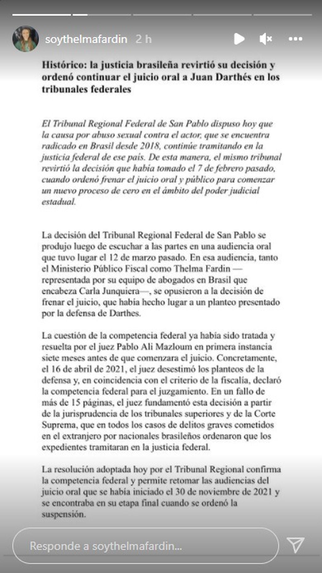 El comunicado del Tribunal Regional Federal de San Pablo