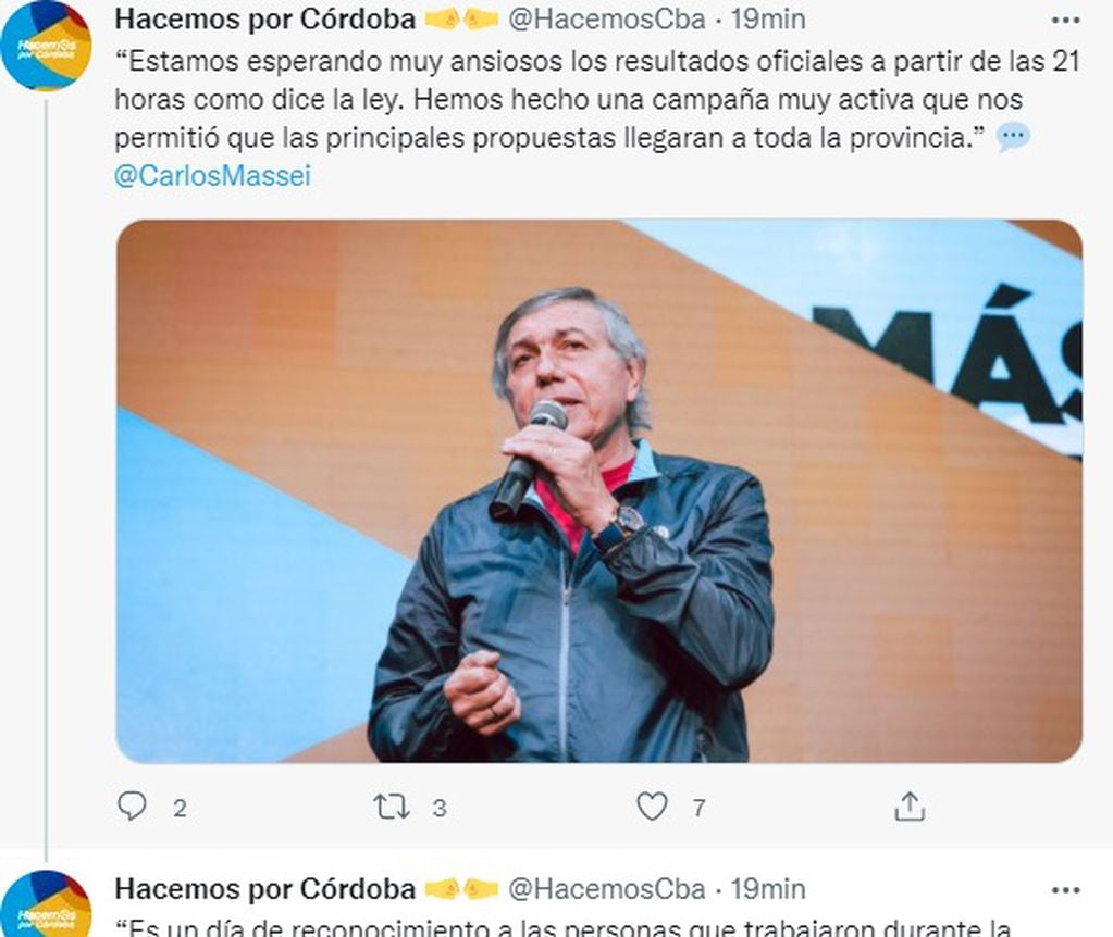 El ministro Carlos Massei remarcó que Hacemos por Córdoba tuvo una buena elección.