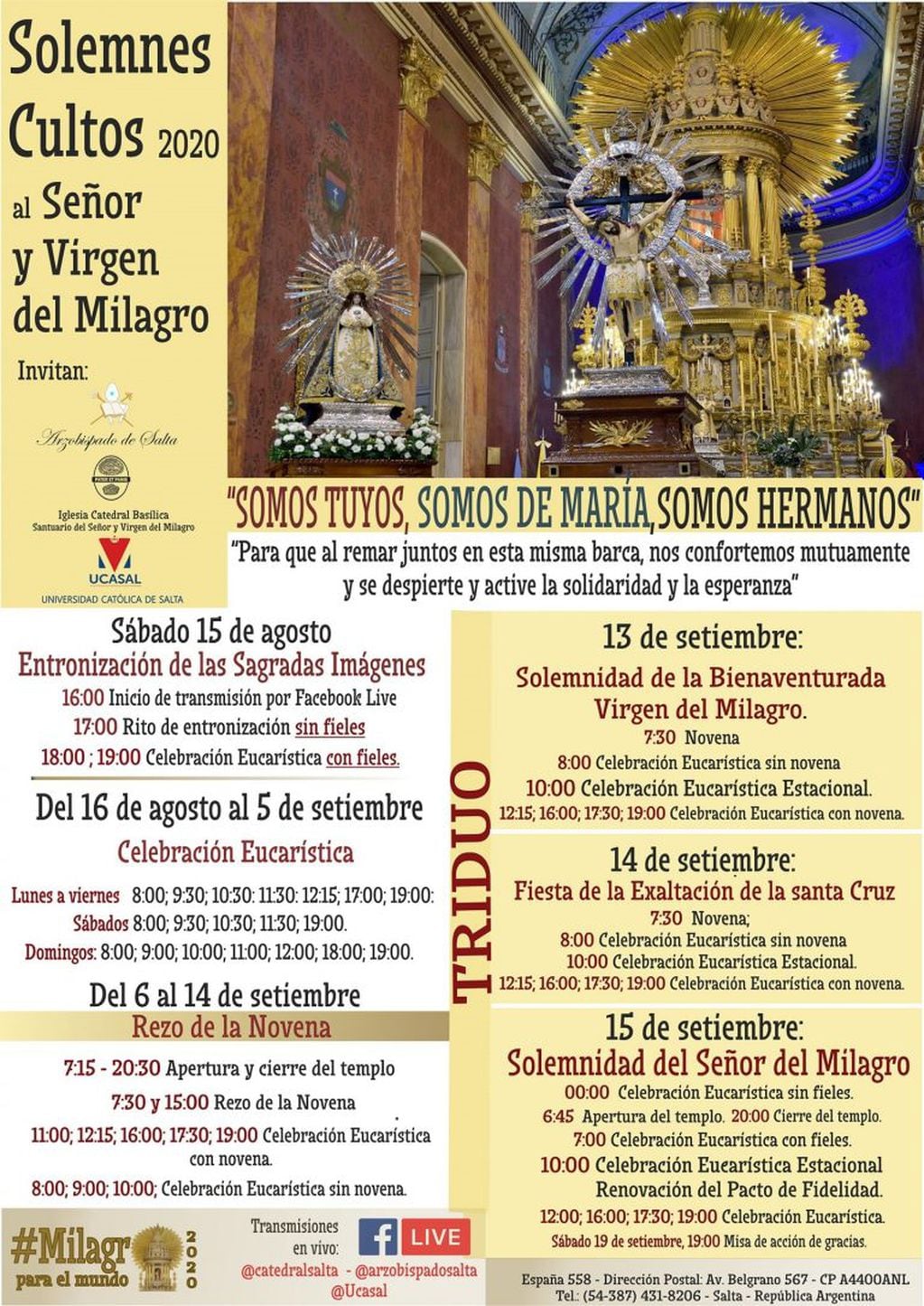 Ya está disponible el cronograma del Tiempo del Milagro (Facebook Catedral de Salta)