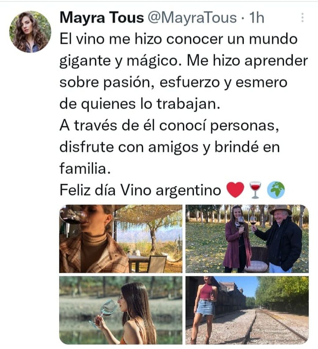 Mayra Tous, reina nacional de la Vendimia, en el Día del Vino Argentino.