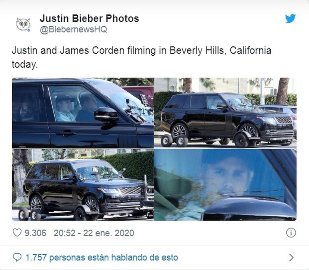 La publicación que dejó en evidencia que James Corden no conduce en "Carpool Karaoke"  (Foto: Twitter /@BiebernewsHQ)