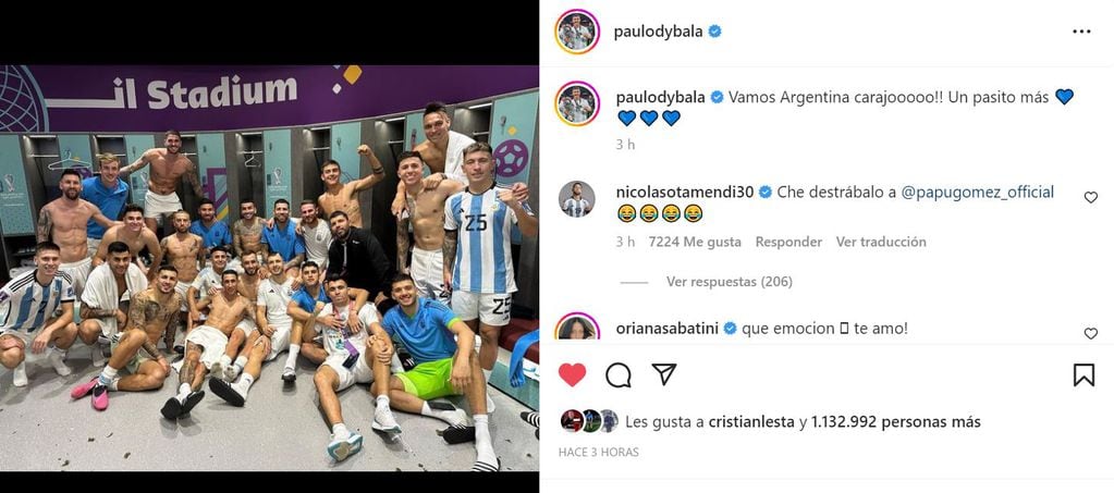 El posteo de Paulo Dybala luego del triunfo de Argentina ante Croacia por las semifinales del Mundial Qatar 2022