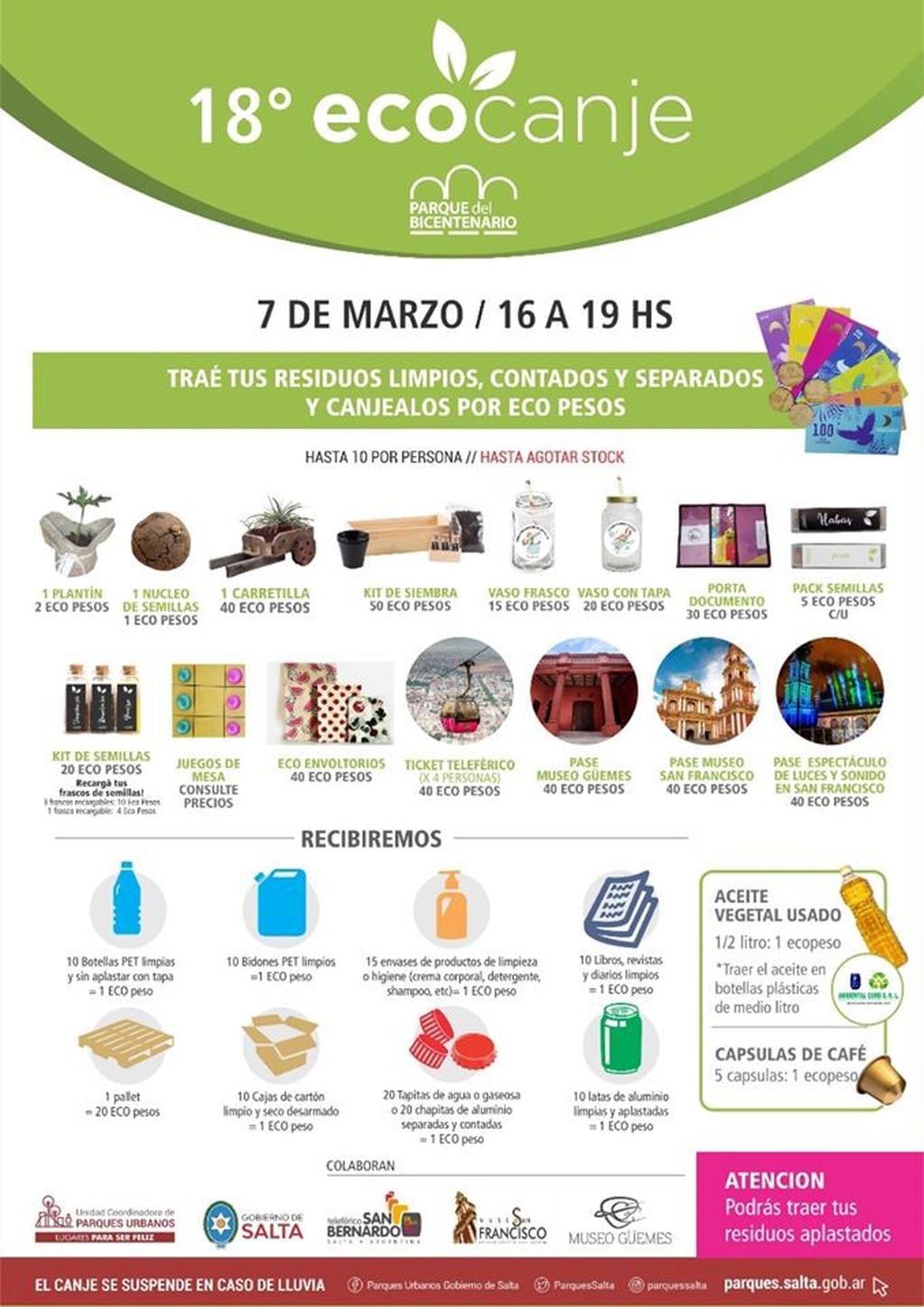Ecocanje en el Parque Bicentenario (Facebook Parques Urbanos Gobierno de Salta)
