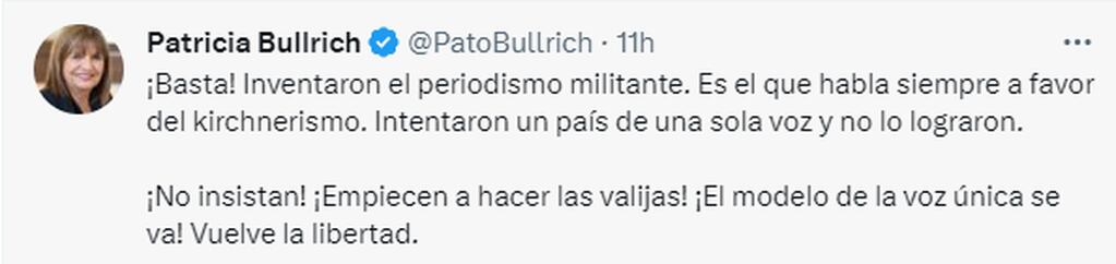 Patricia Bullrich cruzó a La Cámpora por sus críticas a La Nación+.