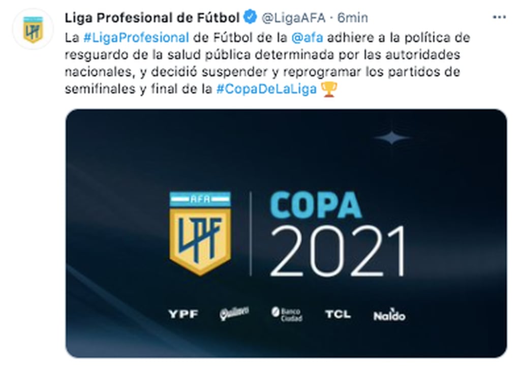 La AFA confirmó la postergación de la Copa de la Liga Profesional.