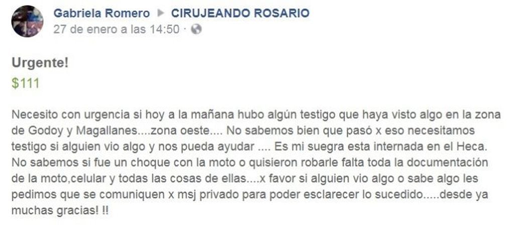 La familia de Lidia González pide testigos del caso en las redes sociales. (Captura de pantalla)