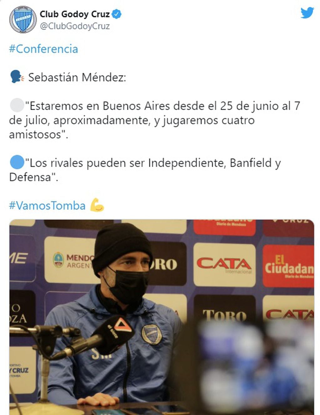 El técnico de Godoy Cruz, Sebastián Méndez habló de los amistoso que el Tomba jugará en Buenos Aires.