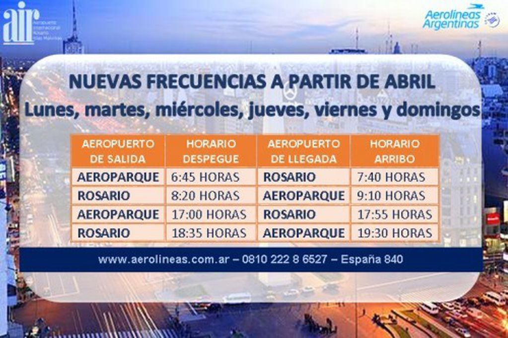 Los nuevos horarios Rosario-Aeroparque