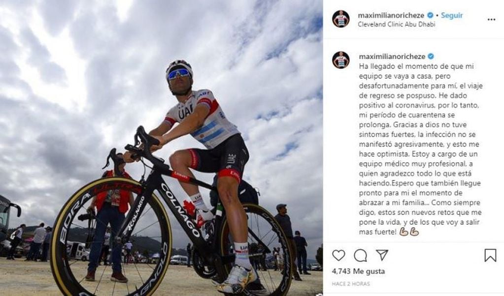 El ciclista argentino Maximiliano Richeze confirmó que padece coronavirus vía Instagram. (Instagram/maximilianoricheze)