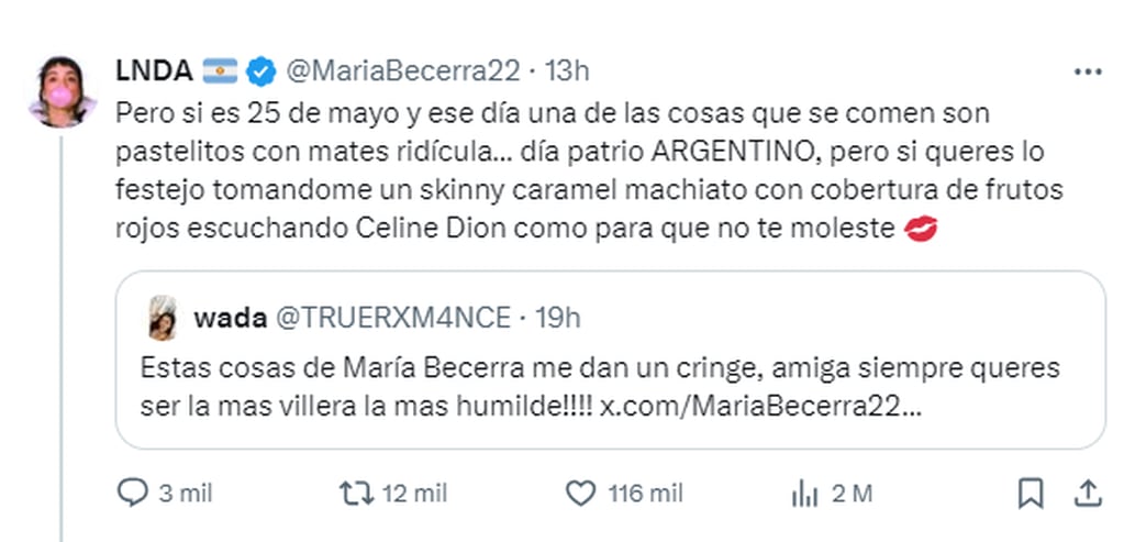 La contundente respuesta de María Becerra a una usuaria de X